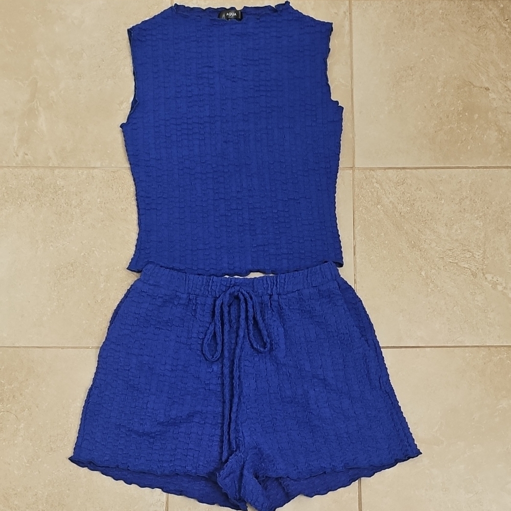 Aqua Blue Textured Sleeveless Top